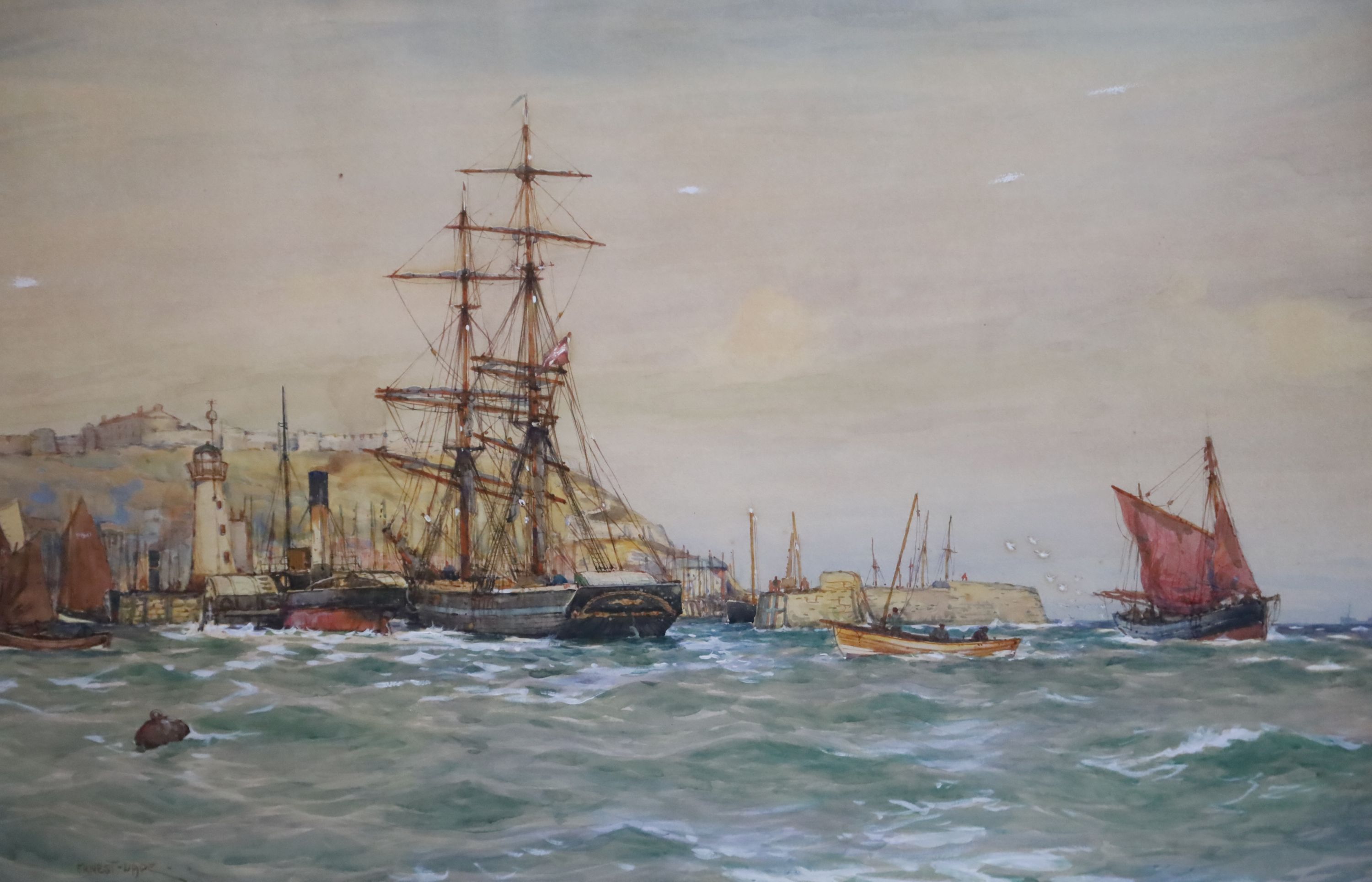 Ernest Dade (1868-1935), Staithes Group Shipping off Scarborough 19 x 28.75in.